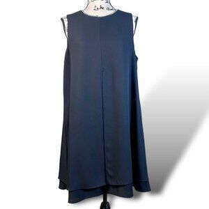 VTG David Rose Midi Dress Womens Sz XL Black Rhinestone Trim Collar Crepe Tent